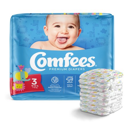 Attends Healthcare Products Unisex Baby Diaper Comfees® Size 3 Disposable Moderate Absorbency - Case of 144 - CMF-3-CS