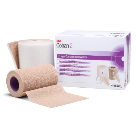 3M 2 Layer Compression Bandage System 3M™ Coban™ 2 4 Inch X 3-4/5 Yard / 4 Inch X 6-3/10 Yard Self-Adherent / Pull On Closure Tan / White NonSterile 35 to 40 mmHg - Box of 1 - 2094XL-BX