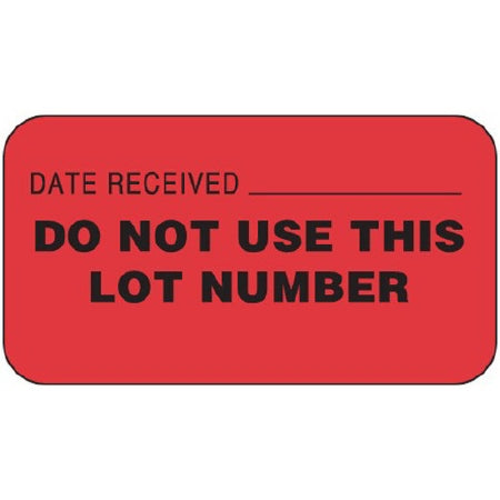 PDC Healthcare Pre-Printed / Write On Label pdc® Advisory Label Red Paper DATE RECEIVED___/DO NOT USE THIS LOT NUMBER Black Quality Control Label 7/8 X 1-5/8 Inch - Roll of 1000 - 59704156-RL
