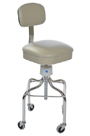 Pedigo Products Anesthetist Stool Upholstered Spring Back Screw Shaft 3 Inch Double Ball Bearing Casters Gray - Each - P-1040-SS-GRY-EA