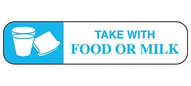 Health Care Logistics Pre-Printed Label Indeed Auxiliary Label White Paper Take with Food or Milk Blue Safety and Instructional 3/8 X 1-5/8 Inch - Pack of 1000 - 2112-PK