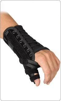 Breg Thumb Brace Breg® Adult One Size Fits Most Single Pull-Lace Closure / Hook and Loop Strap Closure Left Hand Black - Each - WA040101-EA