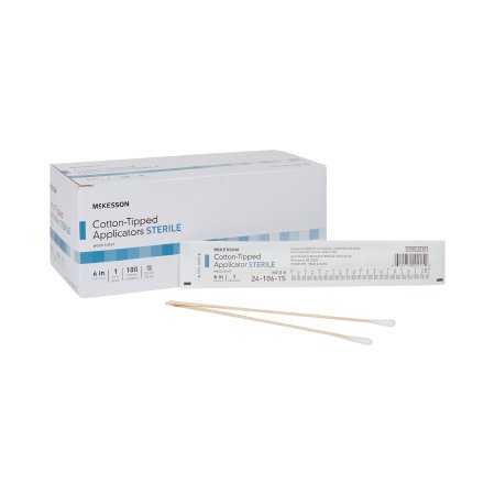 McKesson Swabstick McKesson Cotton Tip Wood Shaft 6 Inch Sterile 1 per Pack - Box of 100 - 24-106-1S-BX