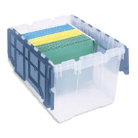 Akro-Mils Attached Lid Container KeepBox Clear / Blue Plastic 12-1/2 X 15-1/4 X 21-1/2 Inch - Case of 6 - 66486FILEB-CS
