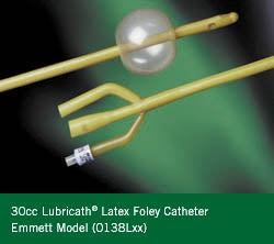 Bard Foley Catheter Emmett 3-Way Round Tip 30 cc Balloon 24 Fr. Latex - Case of 12 - 0138L24-CS