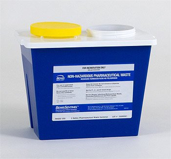 Bemis Healthcare Pharmaceutical Waste Container Bemis™ Sentinel Blue Base 15-7/8 H X 16-1/2 L X 11-13/16 W Inch Horizontal / Vertical Entry 8 Gallon - Case of 10 - 4008 050-CS
