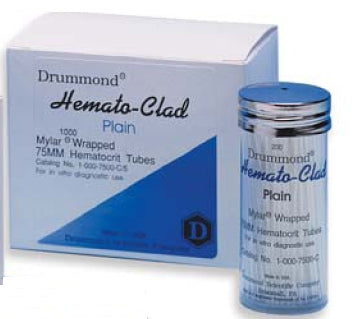 Fisher Scientific Hemato-Clad® Mylar® Capillary Blood Collection Tube Hematocrit Plain 1.1 X 75 mm 70 ÂµL Blue Stripe Without Closure Glass Tube - Pack of 200 - 211765-PK