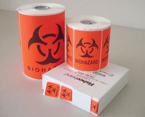 Fisher Scientific Pre-Printed Label Fisherbrand™ Warning Label Flourescent Red Paper Biohazard / Symbol Black Biohazard 1 X 1 Inch - Pack of 1 - 15926-PK