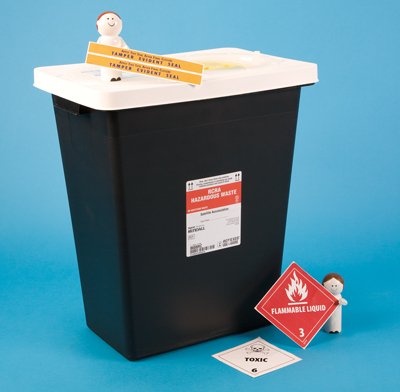 Health Care Logistics RCRA Waste Container Kendall™ Black Base 15-1/2 W X 17-3/4 H X 11 D Inch Horizontal / Vertical Entry 8 Gallon - Each - 17510-EA