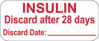 Health Care Logistics Pre-Printed Label Auxiliary Label White Paper Insulin Discard After 28 Days Discard Date Red Safety and Instructional 1-1/2 X 5/8 Inch - Pack of 1 - 18225-PK