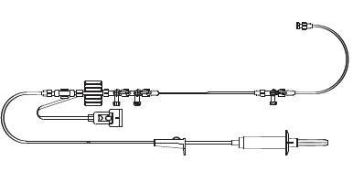 ICU Medical Endocavity Transducer 60 Inch Primary Tubing, 12 Inch Extension Tubing, 3 ml / Hr Squeeze Flush Device, Single Line, Microdrip Chamber, Disposable Transducer, 3 Way Stopcock, Bonded Double Sampling Stopcock - Case of 20 - 425000402-CS