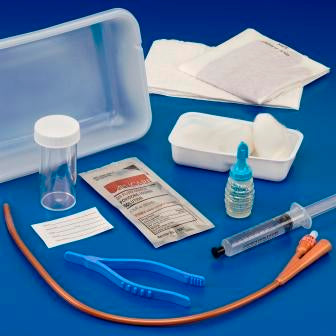 Cardinal Indwelling Catheter Tray Dover™ IC 2-Way Foley 18 Fr. 5 cc Balloon Silver Coated Silicone - Case of 20 - 2118IC-CS