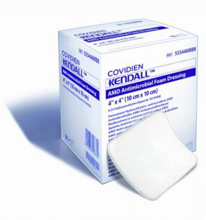 Cardinal Antibacterial Foam Dressing Kendall™ AMD with Topsheet 3-1/2 X 3 Inch Without Border Polyurethane Backing Nonadhesive Fenestrated Rectangle Sterile - Case of 50 - 55535PAMD-CS