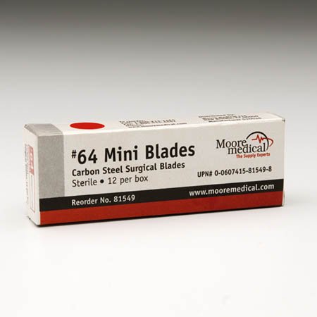 McKesson Surgical Blade McKesson Carbon Steel No. 64 Sterile Disposable Individually Wrapped - Box of 12 - MMC#64-BX