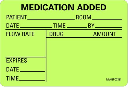 Precision Dynamics Pre-Printed Label Barkley® Anesthesia Label Green Paper Medication Added Black Medication Instruction 2 X 2-15/16 Inch - Roll of 1 - MV08FC7391-RL