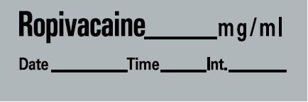 Precision Dynamics Drug Label Barkley® Anesthesia Label Ropivaxaine_mg/mL Date_Time_Int_ Gray 1/2 X 1-1/2 Inch - Roll of 1 - AN-32-RL