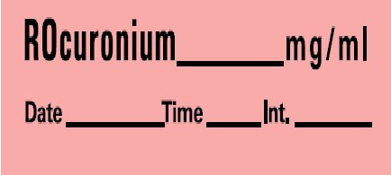 Precision Dynamics Drug Label Barkley® Anesthesia Label Rocuronium mg/mL Date_Time_Int_ Red 1/2 X 1-1/2 Inch - Roll of 1 - LAN-161-RL