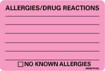 Precision Dynamics Pre-Printed Label Barkley® Allergy Alert Pink Allergies/Drug Reactions Black Alert Label 2 X 2-15/16 Inch - Roll of 1 - MV08FP8165-RL