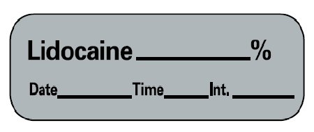 Precision Dynamics Drug Label Barkley® Anesthesia Label Lidocaine_% Date_Time_Int- Gray 1/2 X 1-1/2 Inch - Roll of 1 - LAN-11PC-RL