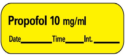 Precision Dynamics Drug Label Barkley® Anesthesia Label Propofol 10mg/mL Date_Time_Int_ Yellow 1/2 X 1-1/2 Inch - Roll of 1 - LAN-27D10-RL