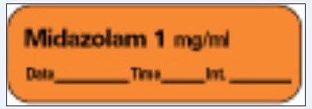 Precision Dynamics Drug Label PDC® Anesthesia Label Midazolam 1mg/mL Date_Time_Int Orange 1/2 X 1-1/2 Inch - Roll of 1 - LAN-120D1-RL