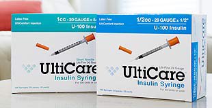 Ultimed Standard Insulin Syringe with Needle UltiCare™ 0.3 mL 5/16 Inch 30 Gauge NonSafety Regular Wall - Case of 500 - 09339-CS