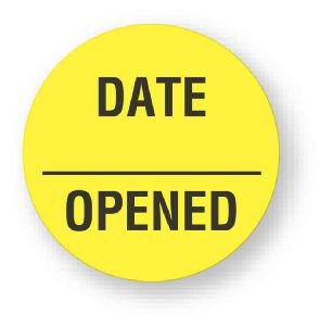 United Ad Label Pre-Printed / Write On Label Advisory Label Yellow Paper Date Opened Black Quality Control Label 3/4 X 3/4 Inch - Roll of 1 - ULFP703-RL