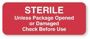 United Ad Label Pre-Printed Label Advisory Label Red Paper Sterile Unless Package Opened Or Damaged Check Before Use White Safety and Instructional 7/8 X 2-1/4 Inch - Roll of 1 - ULCS731-RL