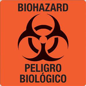 United Ad Label Pre-Printed Label UAL™ Warning Label Fluorescent Red Paper Biohazard / Symbol Black Enligsh / Spanish 3 X 3 Inch - Pack of 1 - ULBH050B-PK