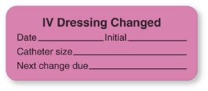 United Ad Label Pre-Printed Label UAL™ Anesthesia Label Pink Paper IV Dressing Changed Date_Int_Catheter Size_ Black Syringe Label 7/8 X 2-1/4 Inch - Roll of 1 - ULIV246-RL