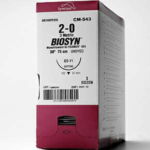 Covidien Absorbable Suture with Needle Biosyn™ Polyester GS -11 1/2 Circle Reverse Cutting Needle Size 0 Monofilament - Box of 36 - CM-544-BX
