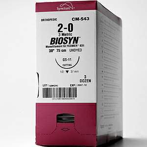Covidien Absorbable Suture with Needle Biosyn™ Polyester PC-13 3/8 Circle Conventional Cutting Needle Size 5 - 0 Monofilament - Box of 24 - CM-401-BX