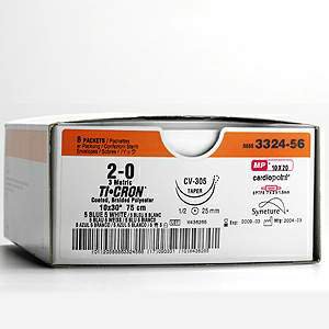 Covidien Nonabsorbable Suture with Needle Ti-Cron™ Polyester CV-301 3/8 Circle Taper Point Needle Size 4 - 0 Braided - Box of 1 - 88863106-31-BX