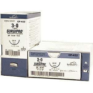 Covidien Nonabsorbable Suture with Needle Surgipro™ Polypropylene GS -10 1/2 Circle Reverse Cutting Needle Size 2 - 0 Monofilament - Box of 1 - CP-443-BX