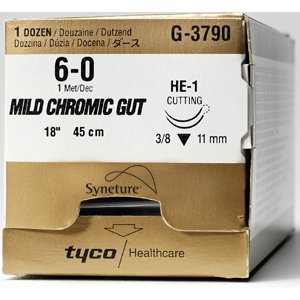 Covidien Absorbable Suture with Needle Mild Chromic Gut HE-7 1/2 Circle Reverse Cutting Needle Size 6 - 0 - Box of 1 - G-3756K-BX