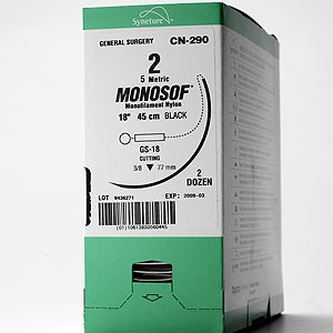 Covidien Nonabsorbable Suture with Needle Monosof™ Nylon SE-CC-6 Compound Curve Spatula Needle Size 10 - 0 Monofilament - Box of 1 - N-2799-K-BX