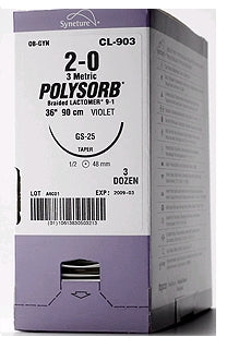 Covidien Absorbable Suture with Needle Polysorb™ Polyester HE-3 3/8 Circle Reverse Cutting Needle Size 5 - 0 Braided - Box of 1 - L-4323K-BX