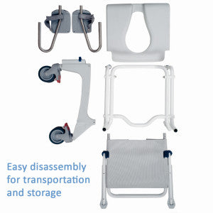 Invacare Aquatec Ocean Ergo Shower Commode with Collection Pan, Lid, and Pan Support Guide Rail - OCEANERGO