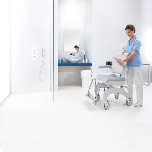 Invacare Aquatec Ocean Ergo Shower Commode with Collection Pan, Lid, and Pan Support Guide Rail - OCEANERGO